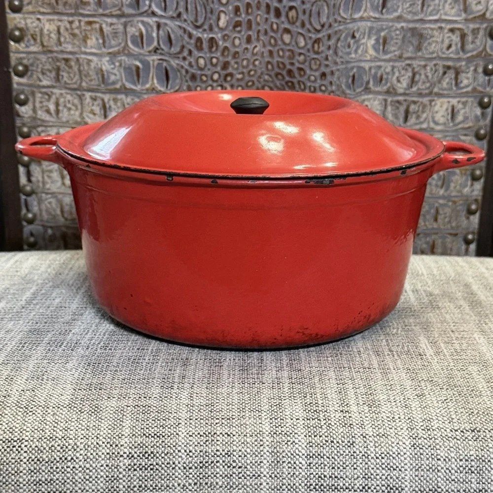 Rare Rosenlew, Finland Large Red Cast Iron Pot‎ With Lid 1958